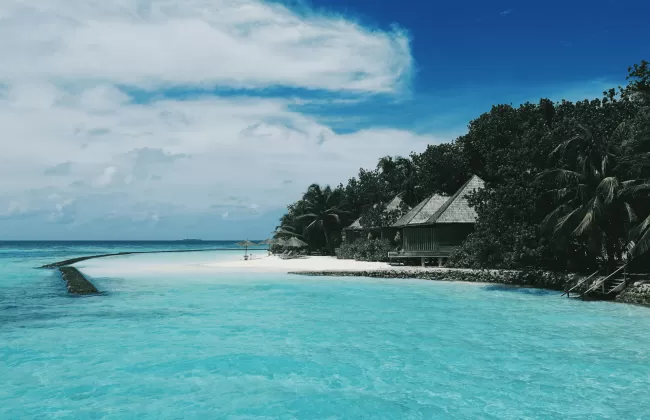 Tropical beach with turquoise water.
