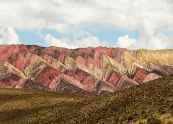 Vibrant, multicolored mountains in the Quebrada de Humahuaca region of northern Argentina.