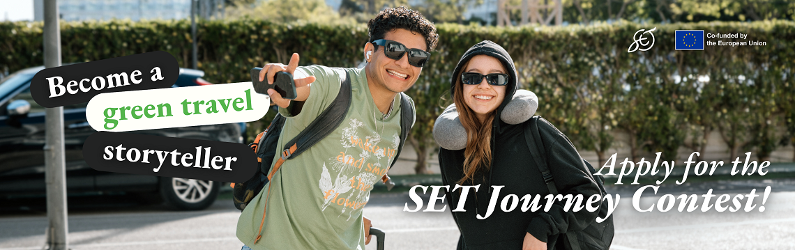 two young people ready to travel, with bagpacks, suitcases and sunglasses